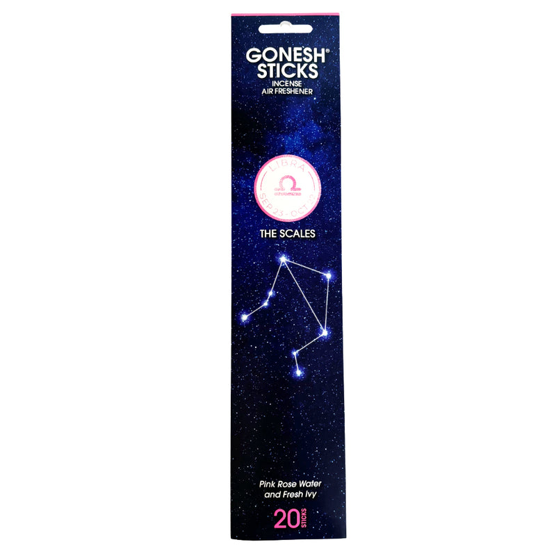 GONESH ZODIAC – Libra | Bamboo Incense, 20 Sticks (Pink Rose Water, Ivy)