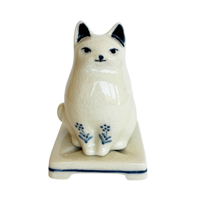 PORCELAIN INCENSE BURNER - Cat (White Finish)