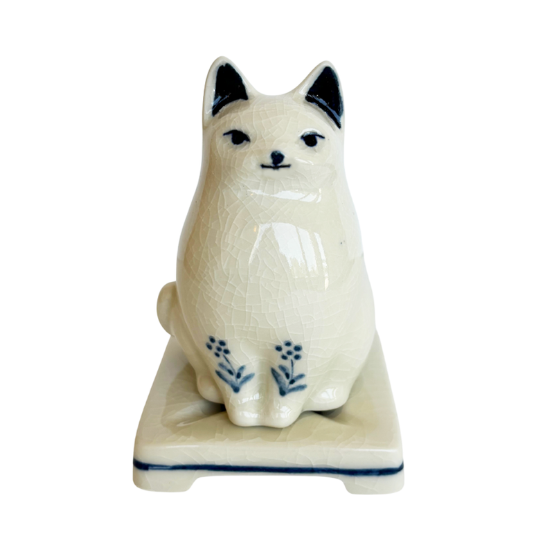 PORCELAIN INCENSE BURNER - Cat (White Finish)