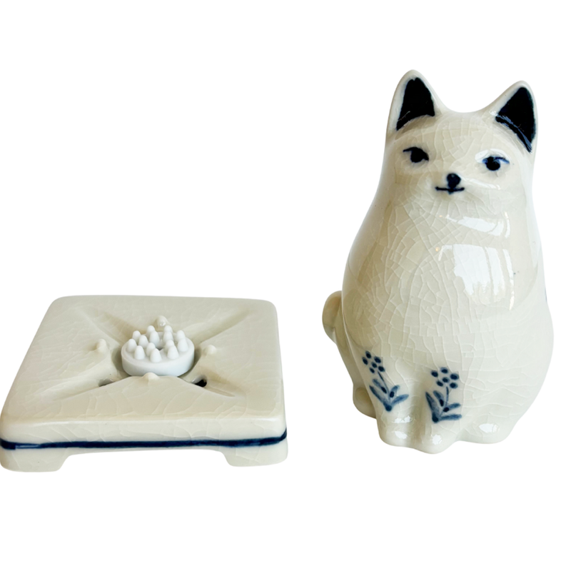 PORCELAIN INCENSE BURNER - Cat (White Finish)