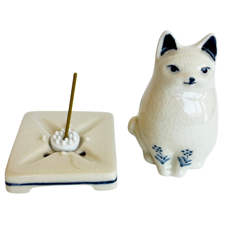 PORCELAIN INCENSE BURNER - Cat (White Finish)
