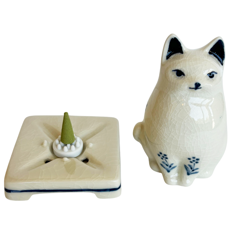 PORCELAIN INCENSE BURNER - Cat (White Finish)