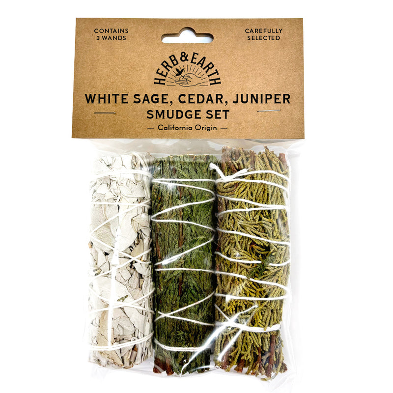 HERB & EARTH - White Sage, Cedar, Juniper Smudge Set 3pcs