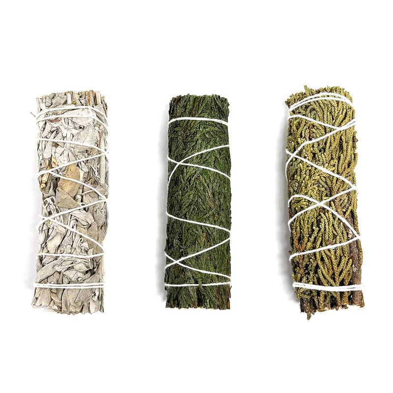 HERB & EARTH - White Sage, Cedar, Juniper Smudge Set 3pcs