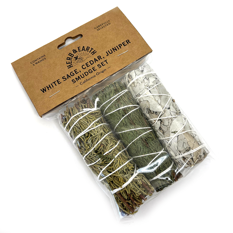 HERB & EARTH - White Sage, Cedar, Juniper Smudge Set 3pcs